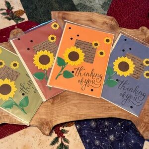 Set of 4 Sunflower Greeting Card - Orange and Yellow
